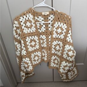 Elan Crochet Cardigan - Brown and Cream